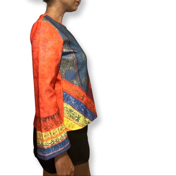 NWOT MISSLOOK Abstract Shapes Art Color Print W/ Long Bell Sleeves Tunic Size L - Picture 8 of 10